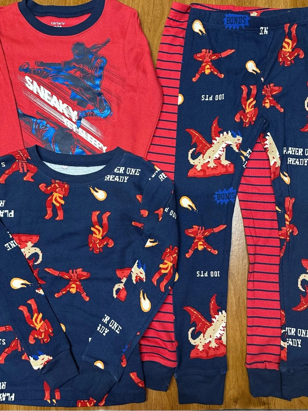 Carter's Red and Navy Gamer Pajama Set with Striped Pants 4 pieces